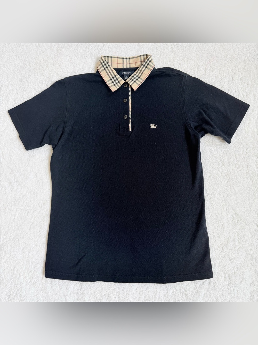 Burberry Women Polo Shirt Short sleeve Nova check Horse authentic scarf Black L